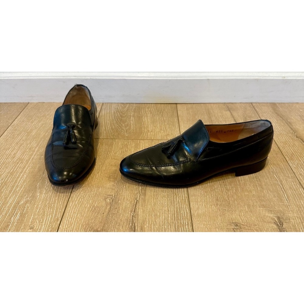 Salvatore Ferragamo Black Almond Toe Leather Tassel Loafers Classic Sz 8.5E
